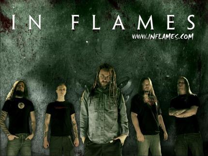 In flames